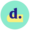 The logo of Discoco. A nacy lower case d and a full stop on a turquoise circle with a yellow highlight.