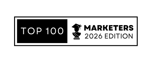 Badge reading Top 100 Marketers 2026 edition